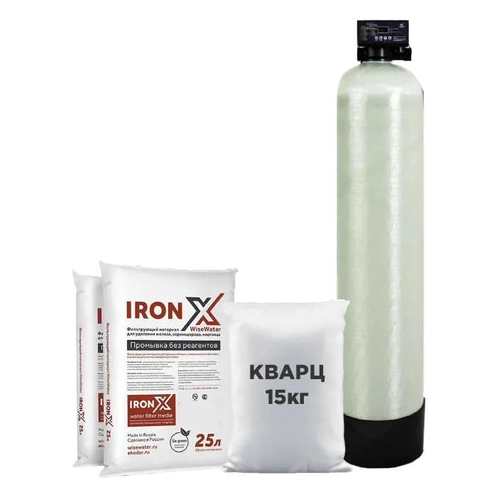 Комплект фильтра для обезжелезивания воды из скважины Water-Pro Oxi 1252 Runxin F71Q1, с загрузкой IronX 50 л и кварцем 15 кг, производительность до 1500 л/ч.