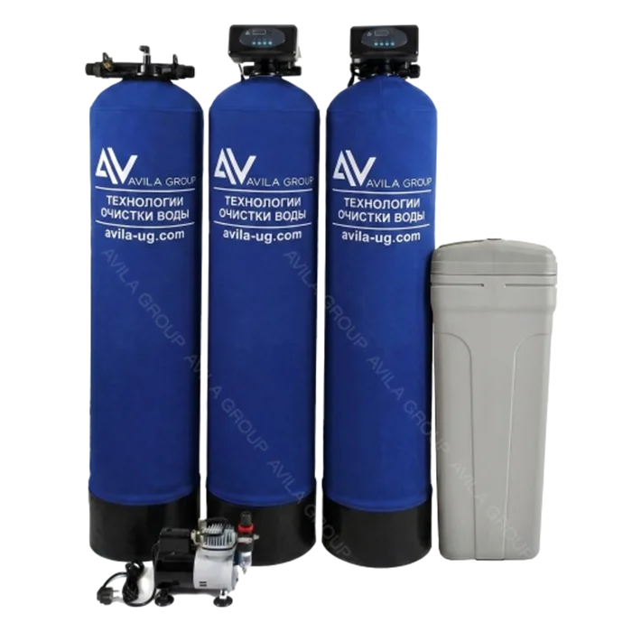 Комплексная система очистки воды для дома Max-Filter 1252: три колонны для очистки воды: напорная аэрация, обезжелезивание и осветление, умягчение