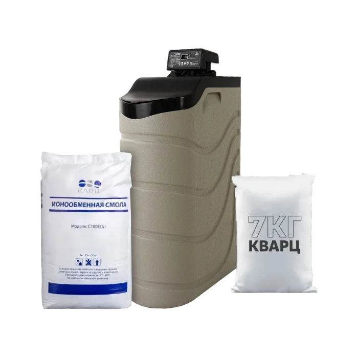 Кабинетный умягчитель воды Water-Pro AV 1035, RunXin F117Q3 1300л/ч с загрузкой в комплекте , система умягчения и очистки воды от железа с засыпкой BESTSoft и кварцевый щебень 7кг