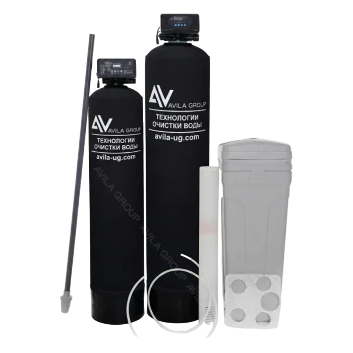 Комплексная система очистки воды из скважины Soft-Double AV2000, две колонны: для умягчения, обезжелезивания и осветления воды для дома
