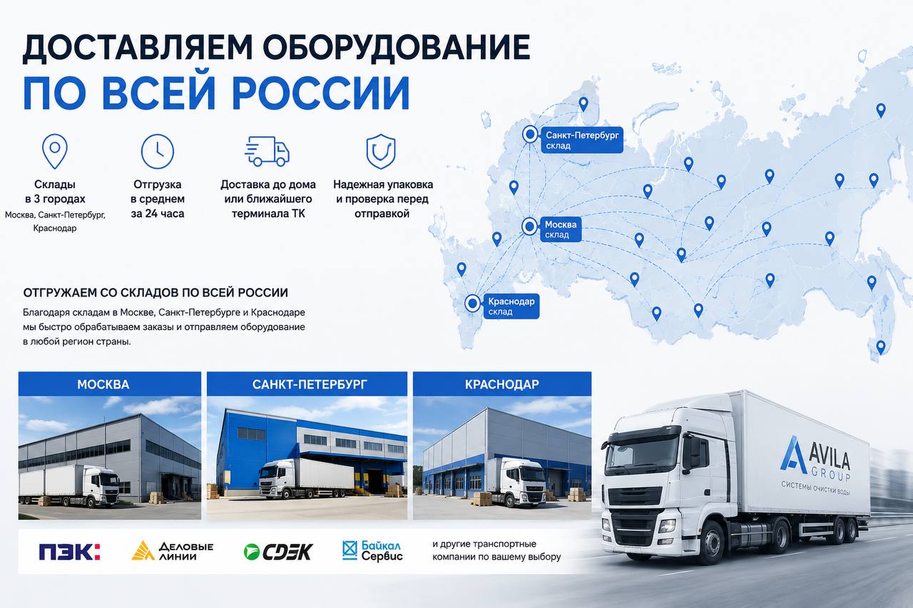 Доставляем оборудование по всей России — склады в Москве, Санкт-Петербурге и Краснодаре