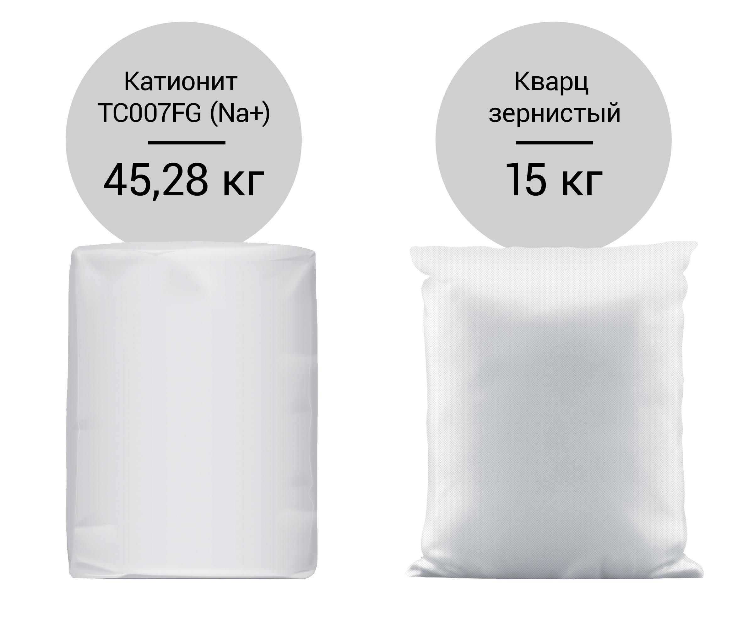 Комплект фильтрующей загрузки для умягчения воды PS002 два мешка 50л + кварцевый щебень 15кг. Полный комплект ионообменной смолы для загрузки в систему 1252.