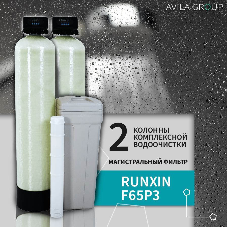 Комплексная система умягчения воды из скважины для дома Water-Pro Double 1252 Runxin- две колонны: для умягчения, обезжелезивания и осветления воды